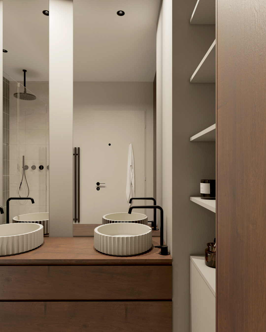 Meuble en bois avec double vasque