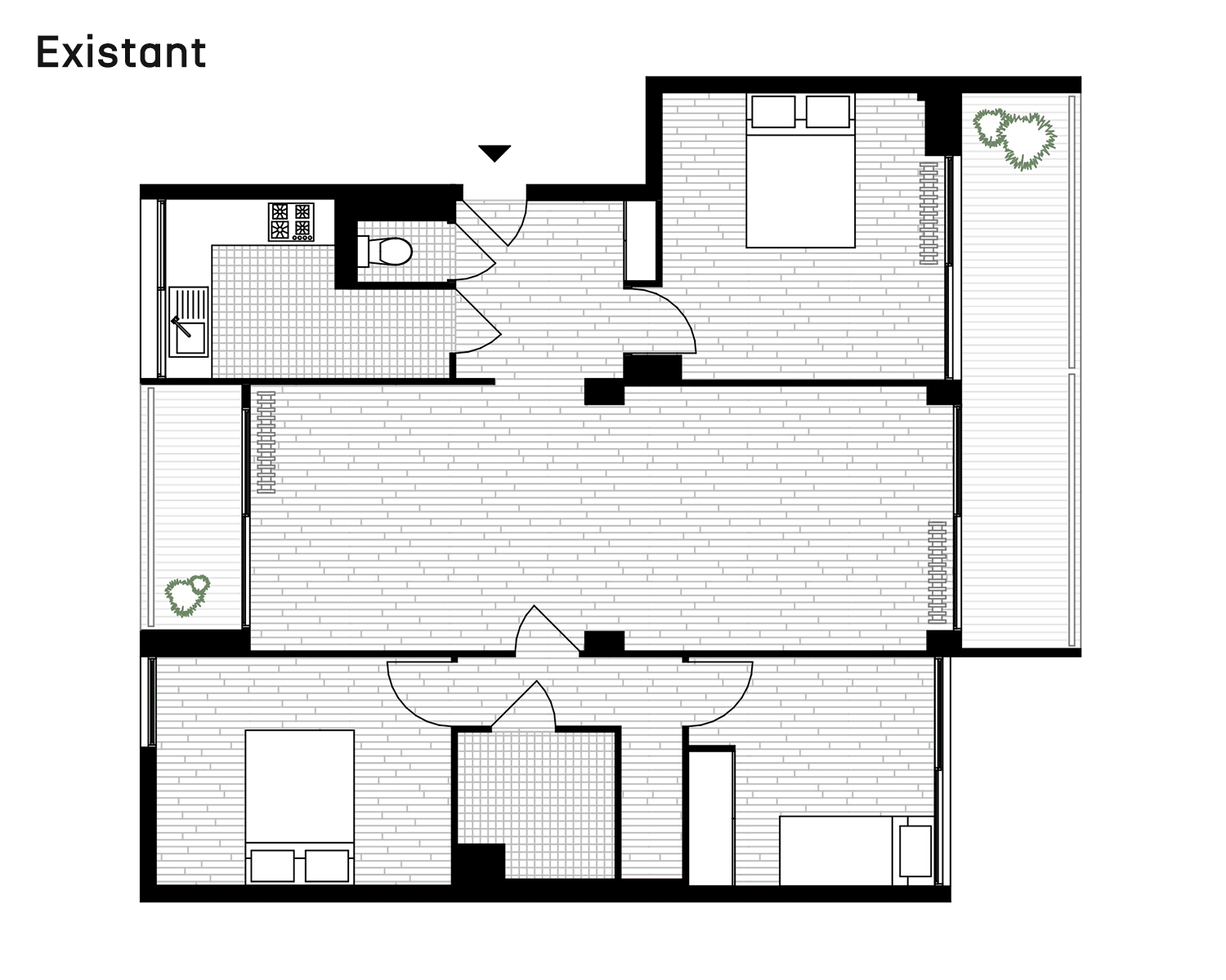 Plan animé montrant les différentes étapes du projet de l'état existant à l'état projeté.